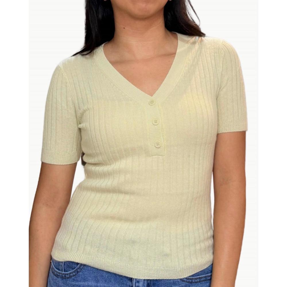 NEW SABLYN kennedy v-neck henley short sleeve top in pale citron